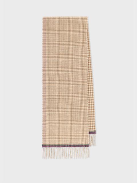 Paul Smith Cream 'Prince of Wales Check' Wool Scarf