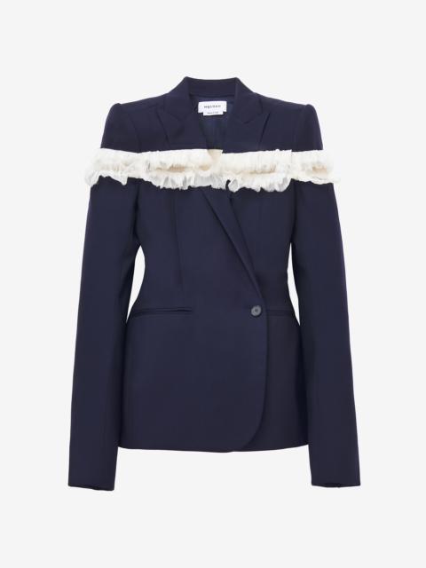 Alexander McQueen Slashed Creponne Detail Single-Breasted Jacket