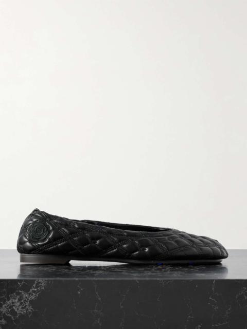 Burberry Embroidered quilted leather ballet flats Black