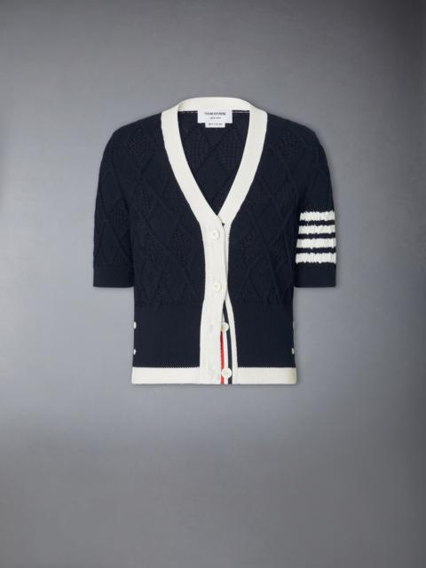 Thom Browne ARGYLE POINTELLE 4-BAR SHORT SLEEVE CARDIGAN