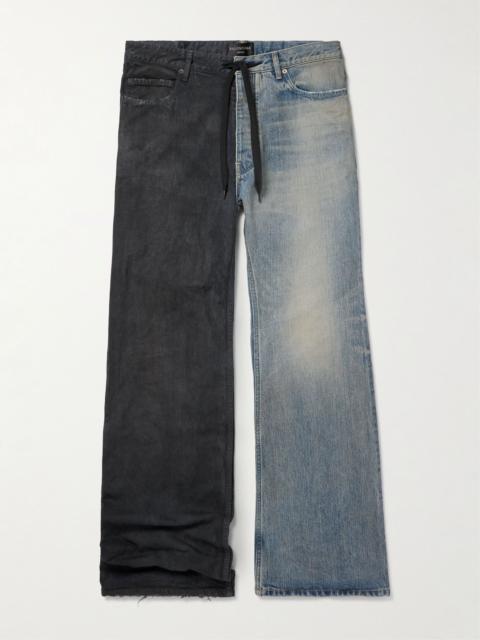 BALENCIAGA Fifty-Fifty Wide-Leg Two-Tone Distressed Drawstring Jeans Blue