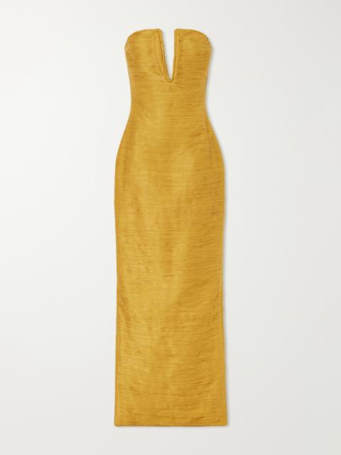 MARMAR HALIM Cape-effect Plissé Satin Gown