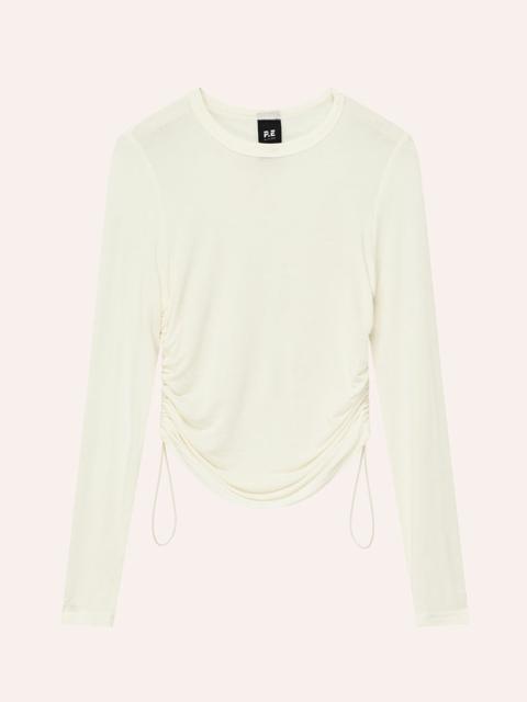 P.E NATION RESET RUCHED LONG SLEEVE TEE IN WHITE