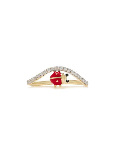 Yvonne Léon Mini Ladybug 9K Yellow Gold Diamond Wave Ring