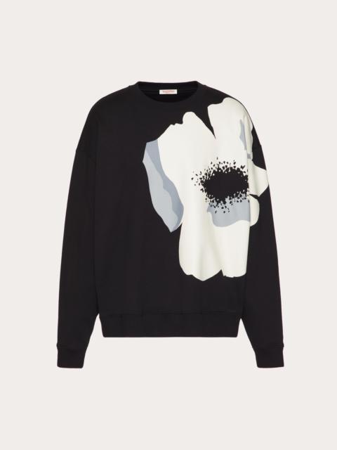 COTTON CREWNECK SWEATSHIRT WITH VALENTINO FLOWER PORTRAIT PRINT