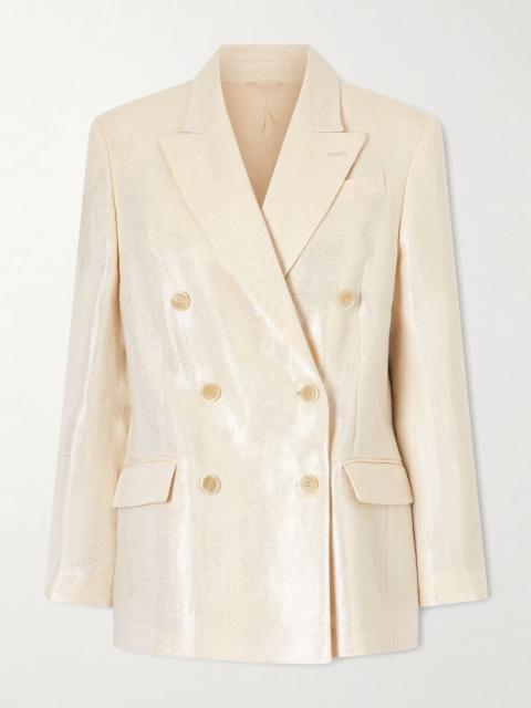 Brunello Cucinelli Double-breasted metallic linen-twill blazer White