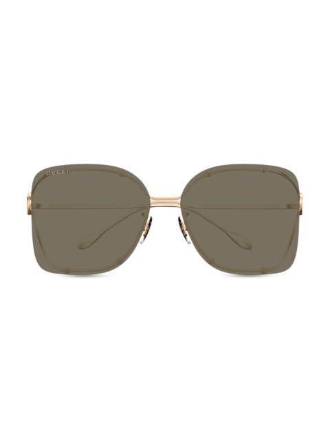 GUCCI Women's Flat & Bend 60MM Squared Sunglasses - Dark Taupe Gold