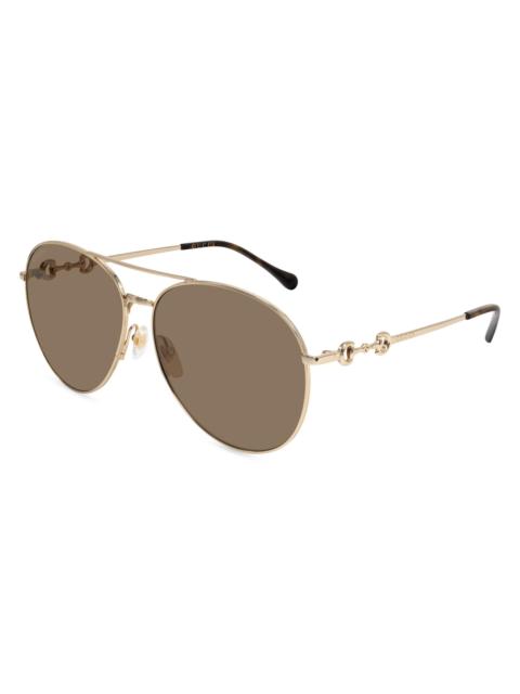 GUCCI Women's Horsebit 60MM Pilot Sunglasses - Brown Gold