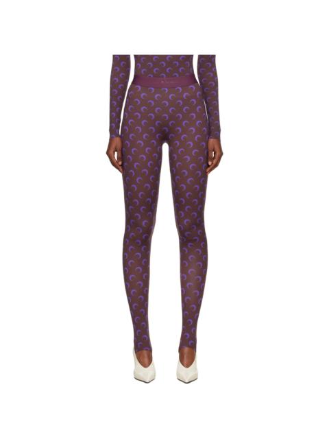 Marine Serre Brown & Purple Recycled Moon Jersey Stirrup Leggings