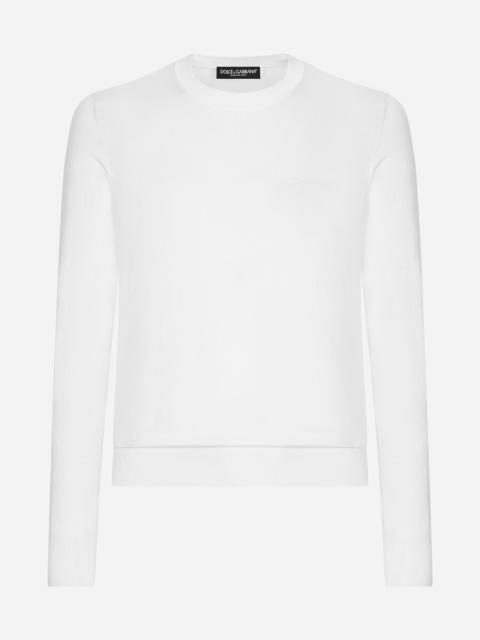 Round-neck silk sweater with Dolce&Gabbana logo