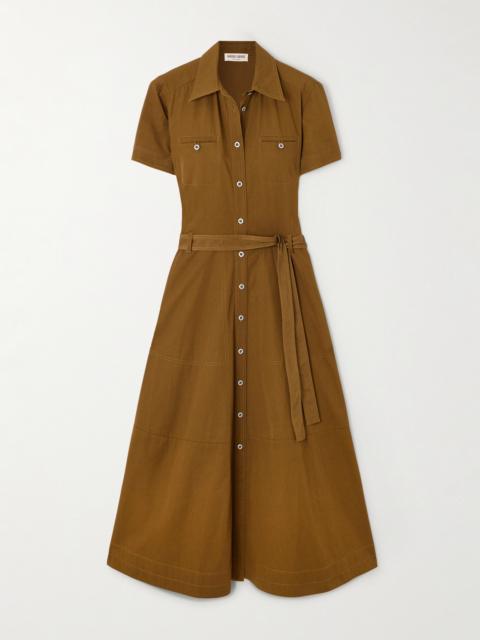 EMPORIO SIRENUSE Giselle Belted Cotton-drill Midi Shirt Dress