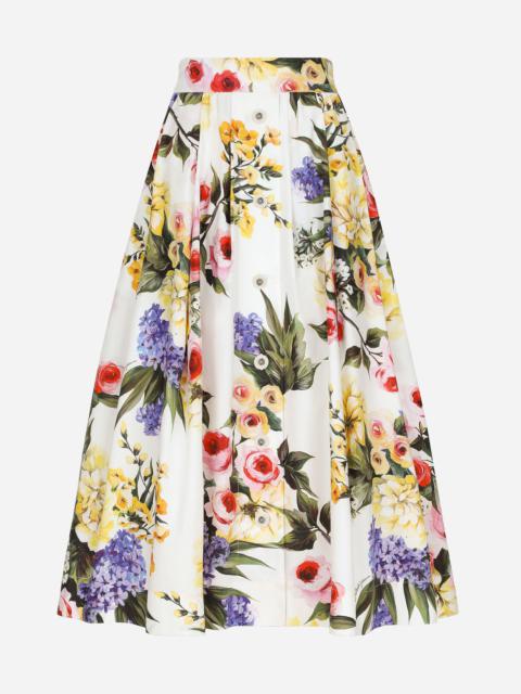 Garden-printed cotton circle skirt