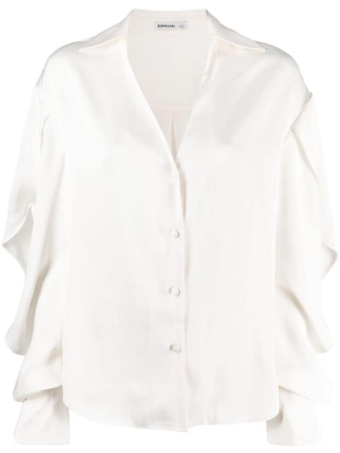 SIMKHAI V-neck draped-sleeve shirt