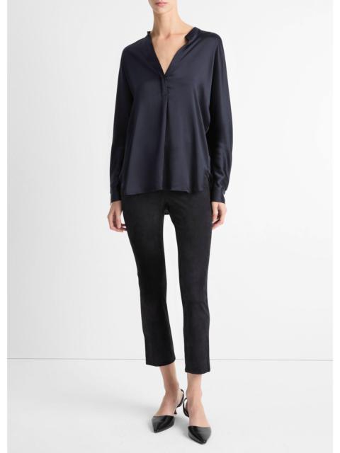 Vince Silk Satin Band-Collar Blouse
