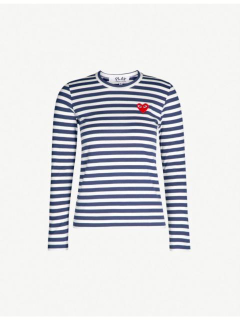 Comme des Garçons PLAY Heart-embroidered striped cotton-jersey top