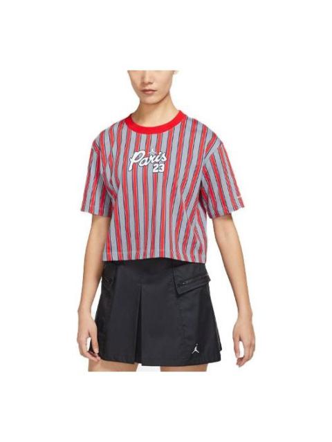 Jordan (WMNS) Air Jordan SS22 Paris Saint-Germain Stripe Printing Short Sleeve Red DM4999-090