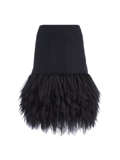Feather-Trimmed Cotton-Silk Midi Skirt black
