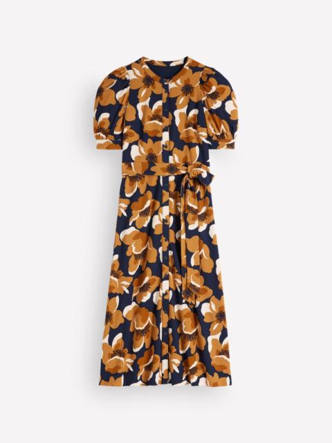 BODEN Puff Sleeve Ponte Shirt Dress-French Navy, Flowering Garden