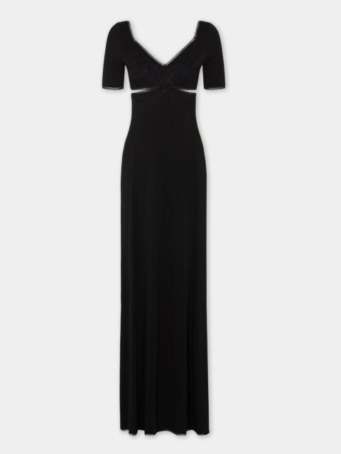 rabanne LONG BLACK LINGERIE DRESS WITH EMBROIDERED FLORAL DETAILS
