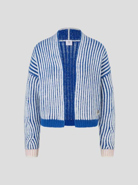 BOGNER Danna Knitted cardigan in Azure blue/White