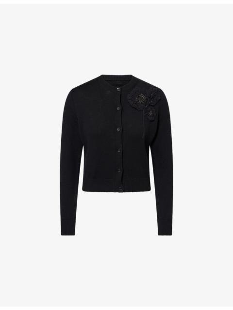 Erdem Floral-Embellished Merino Wool Cardigan