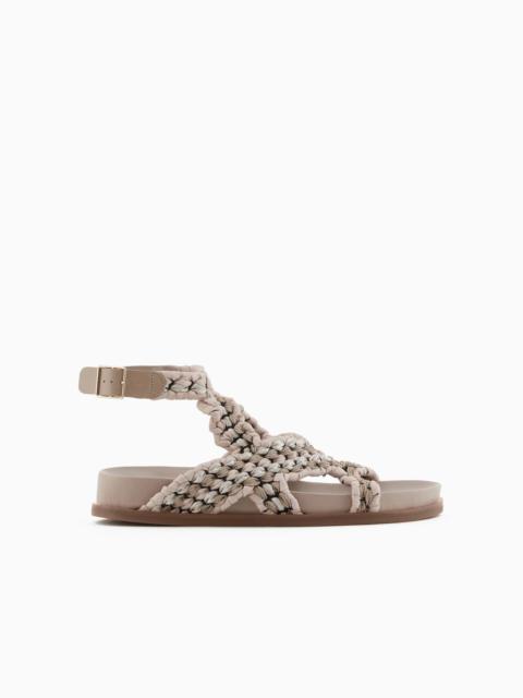 Woven fabric sandals with laces