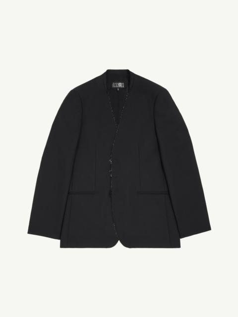 Collarless Tailoring Wool Suit Jacket