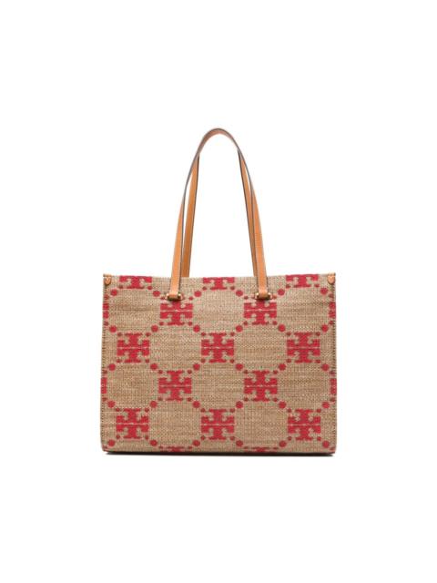 TORY BURCH T MONOGRAM STRAW TOTE