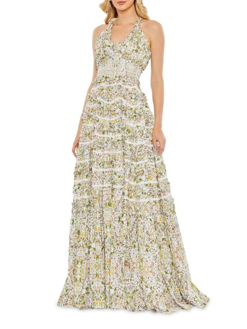 MAC DUGGAL Women's Floral Ruffle Tiered Smocked Maxi Dress - Ivory Multi