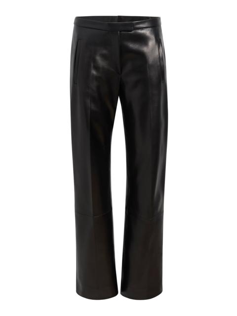 KHAITE Miles Plongé Leather Straight-Leg Pants black