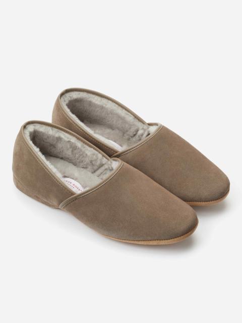 Derek Rose Men's Slippers Crawford Suede Sheepskin Beige
