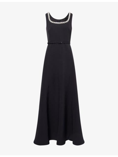 ROLAND MOURET Pearl-Embellished Scoop-Neck Woven Midi Dress