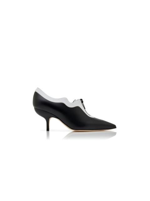Black and White Calf Leather Zip Detail Pumps