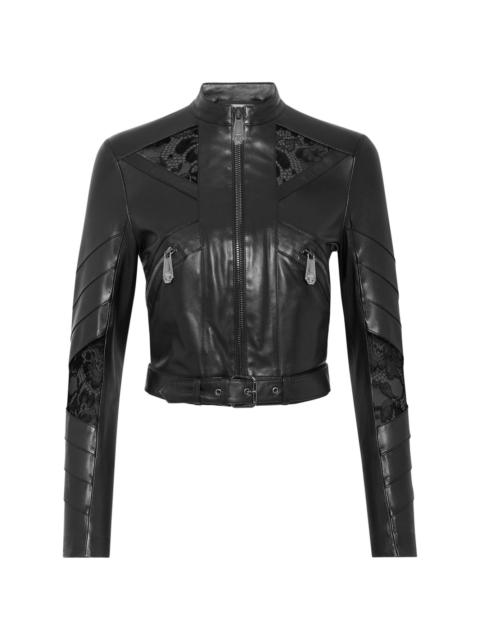 PHILIPP PLEIN lace-embellished leather jacket