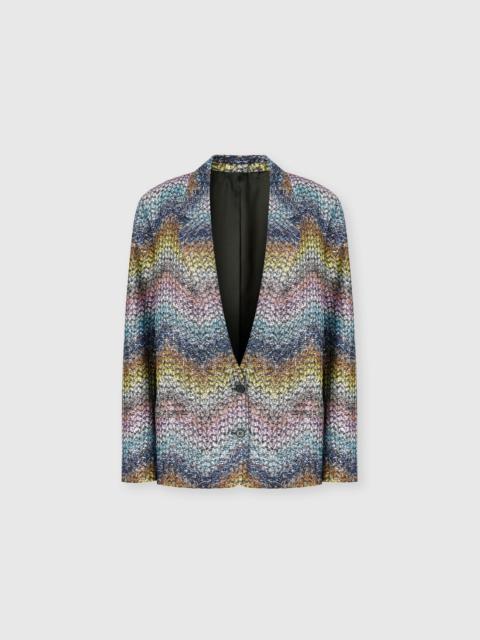 Missoni Oversized single-breasted blazer in a Greek-style zigzag knit with sequins