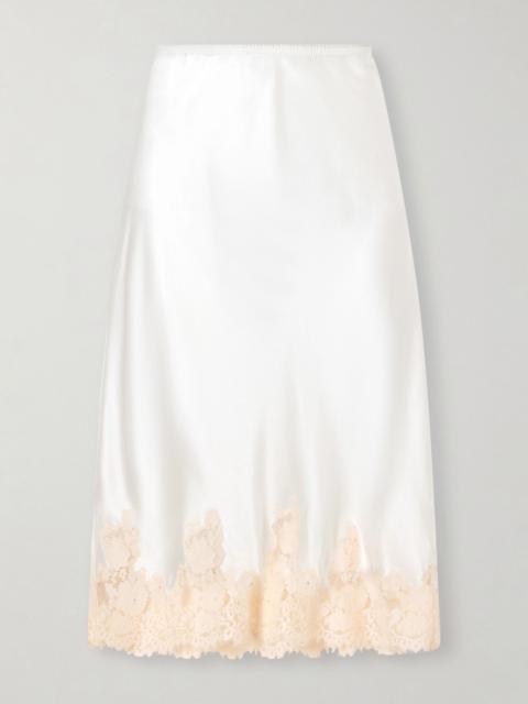 DÔEN Elowette lace-trimmed silk-satin midi skirt White
