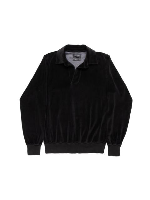 LES TIEN Velour Moto Back Polo - Jet Black