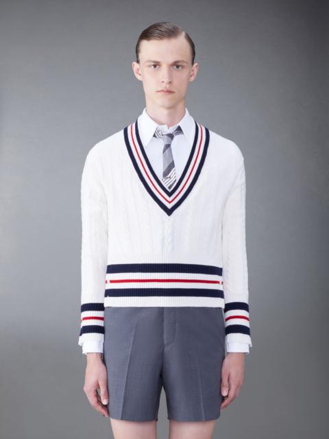 Thom Browne Cashmere Cable Classic V-Neck Pullover