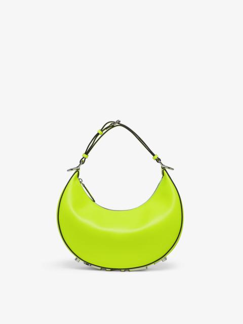 FENDI Small hobo bag made of neon yellow leather, decorated with the FENDI lettering in a vintage palladiu