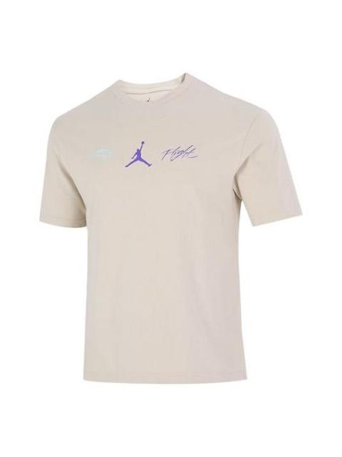 Jordan Men's Air Jordan Back Character Alphabet Printing Casual Round Neck Short Sleeve Beach White T-Shirt
