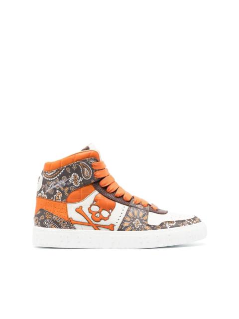 paisley-print high-top leather sneakers