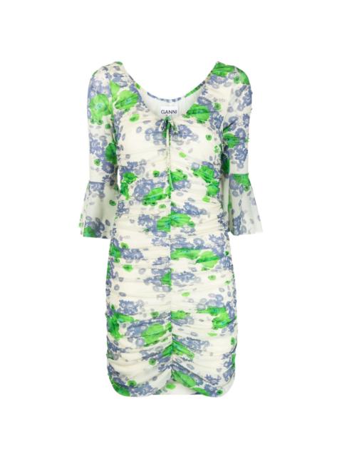 floral-print ruched minidress