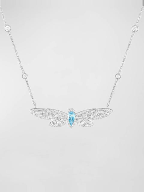 18k White Gold Cicada Diamond & Aquamarine Pendant Necklace