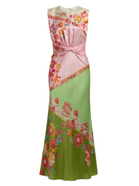SALONI Women's Gwen Printed Satin Maxi Dress - Lilia Trellis Placement