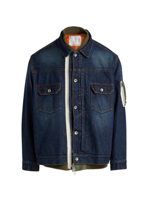 sacai Men's Denim x Nylon Twill Jacket - Blue