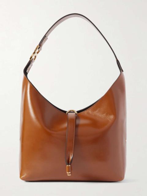 Marcie embellished glossed textured-leather shoulder bag