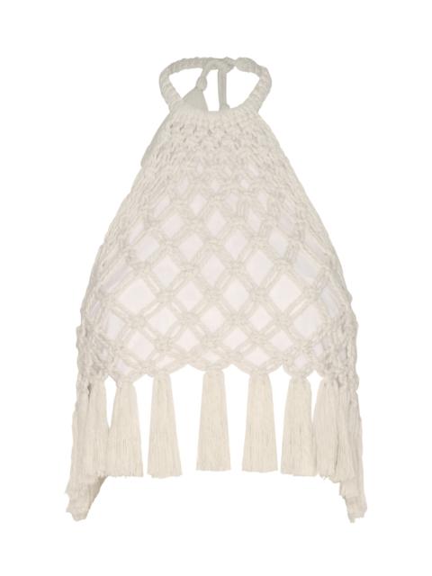 ANDRES OTALORA A-Mar Handmade Macrame Cotton-Linen Top ivory