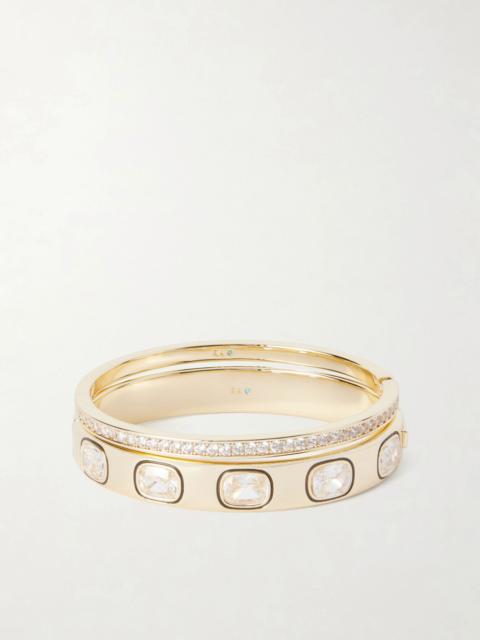 ROXANNE ASSOULIN The Cubic Hinged set of two gold-tone cubic zirconia, crystal and enamel cuffs Gold