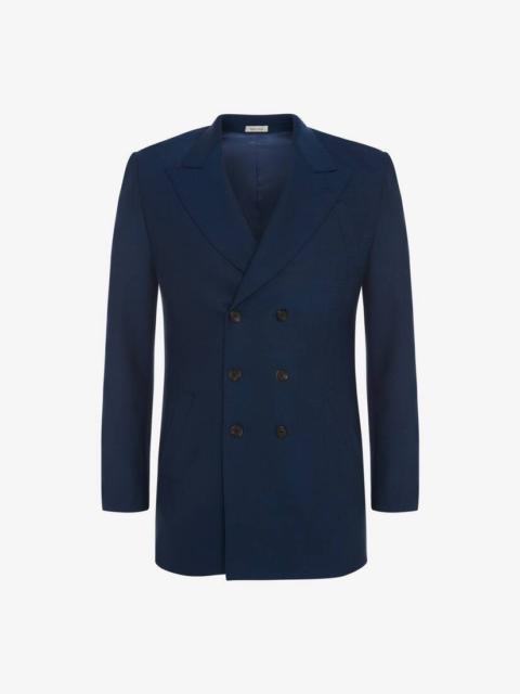 Alexander McQueen Men's Fresco Wool Double-breasted Jacket in Deep Blue