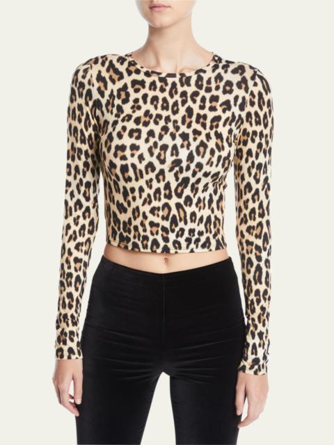 Alice + Olivia Delaina Long-Sleeve Crewneck Crop Top